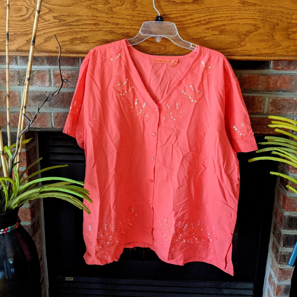 Fashion classics coral sequin top plus size XXL